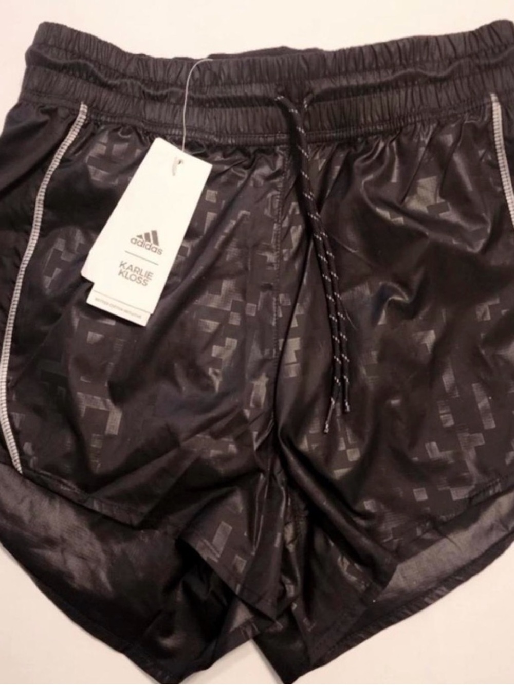 adidas Black Satin-Effect Athletic Shorts with Subtle Geo Print